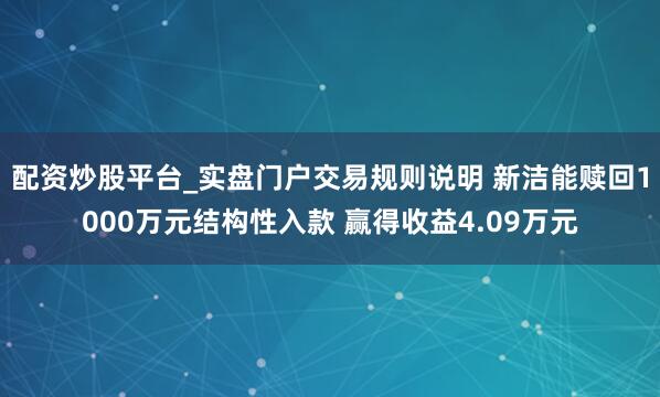 配资炒股平台_实盘门户交易规则说明 新洁能赎回1000万元结构性入款 赢得收益4.09万元